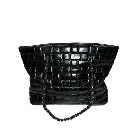 CHANEL Frozen Black Quilted Vinyl Chocolate Bar Large Grand Shopper Tote Bag - Picture 3 of 11